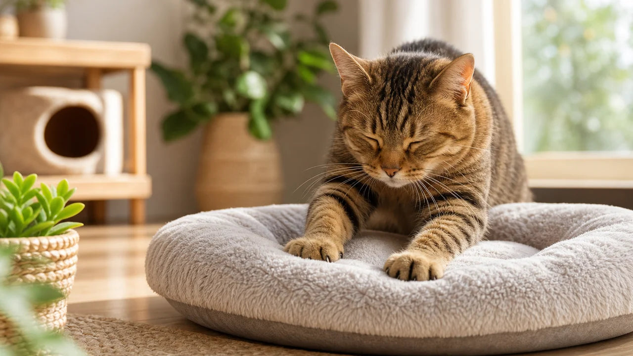 Pourquoi mon chat pétrit/piétine son coussin ?