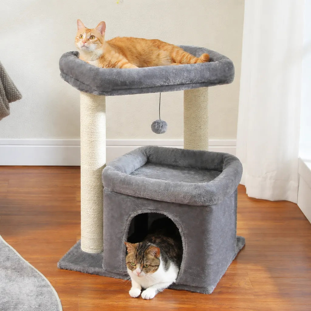 Arbre a chat avec cabane - Confort, griffoir et stabilité