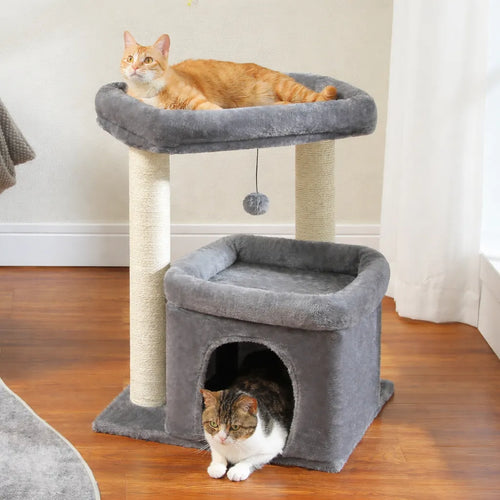 Arbre a chat avec cabane - Confort, griffoir et stabilité