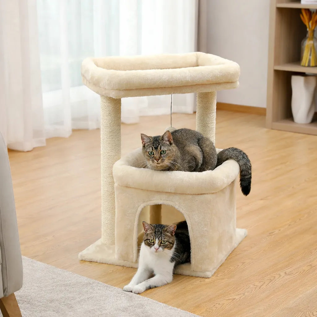 Arbre a chat avec cabane - Confort, griffoir et stabilité