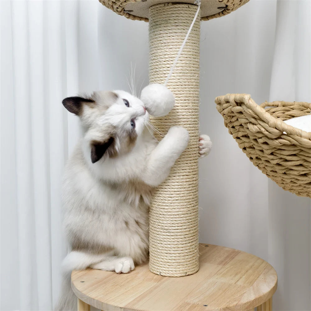 Arbre a chat en osier - Griffoir Sisal et Coussins Peluche