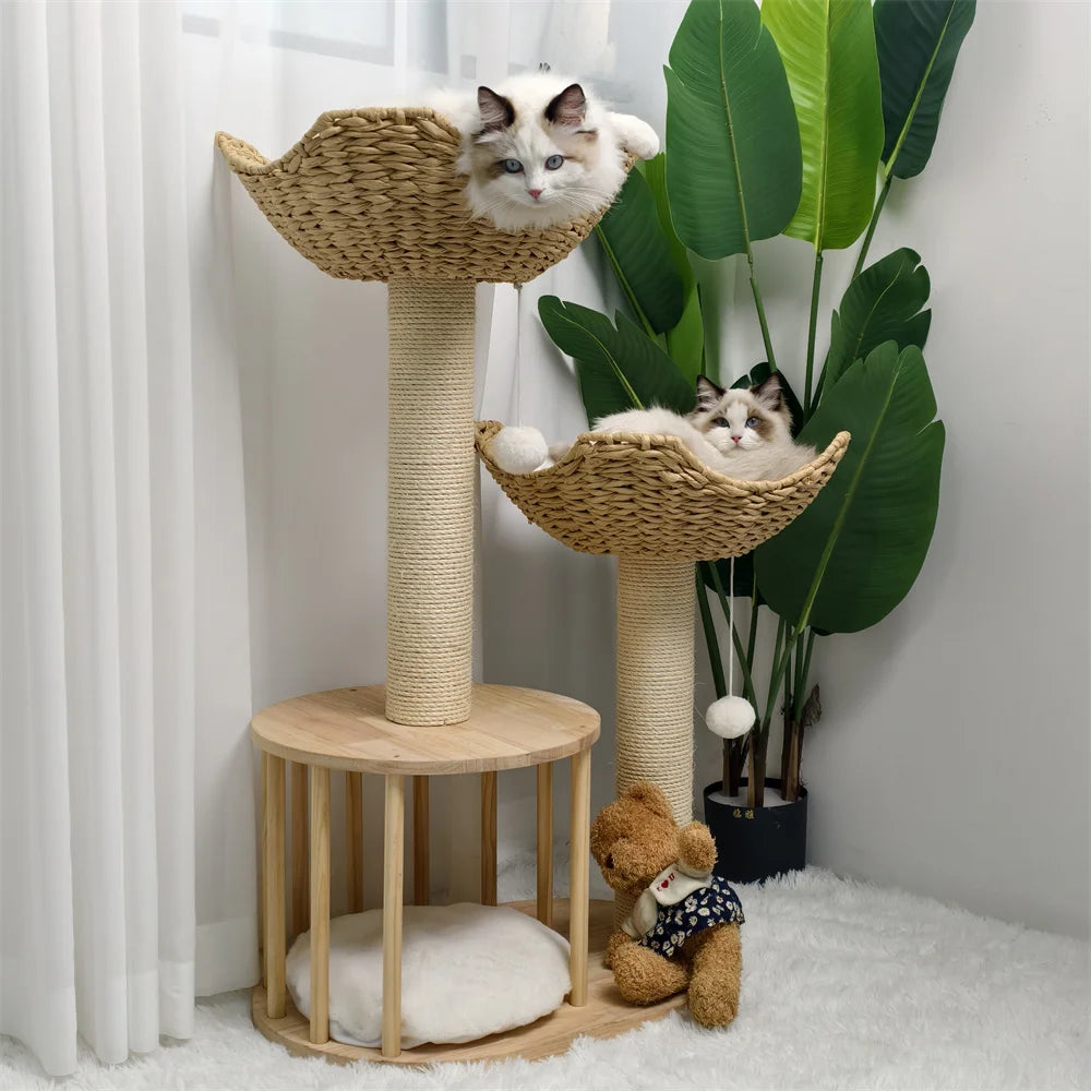 Arbre a chat en osier - Griffoir Sisal et Coussins Peluche