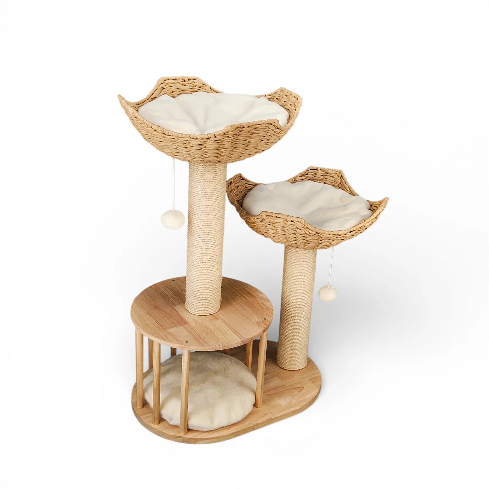 Arbre a chat en osier - Griffoir Sisal et Coussins Peluche