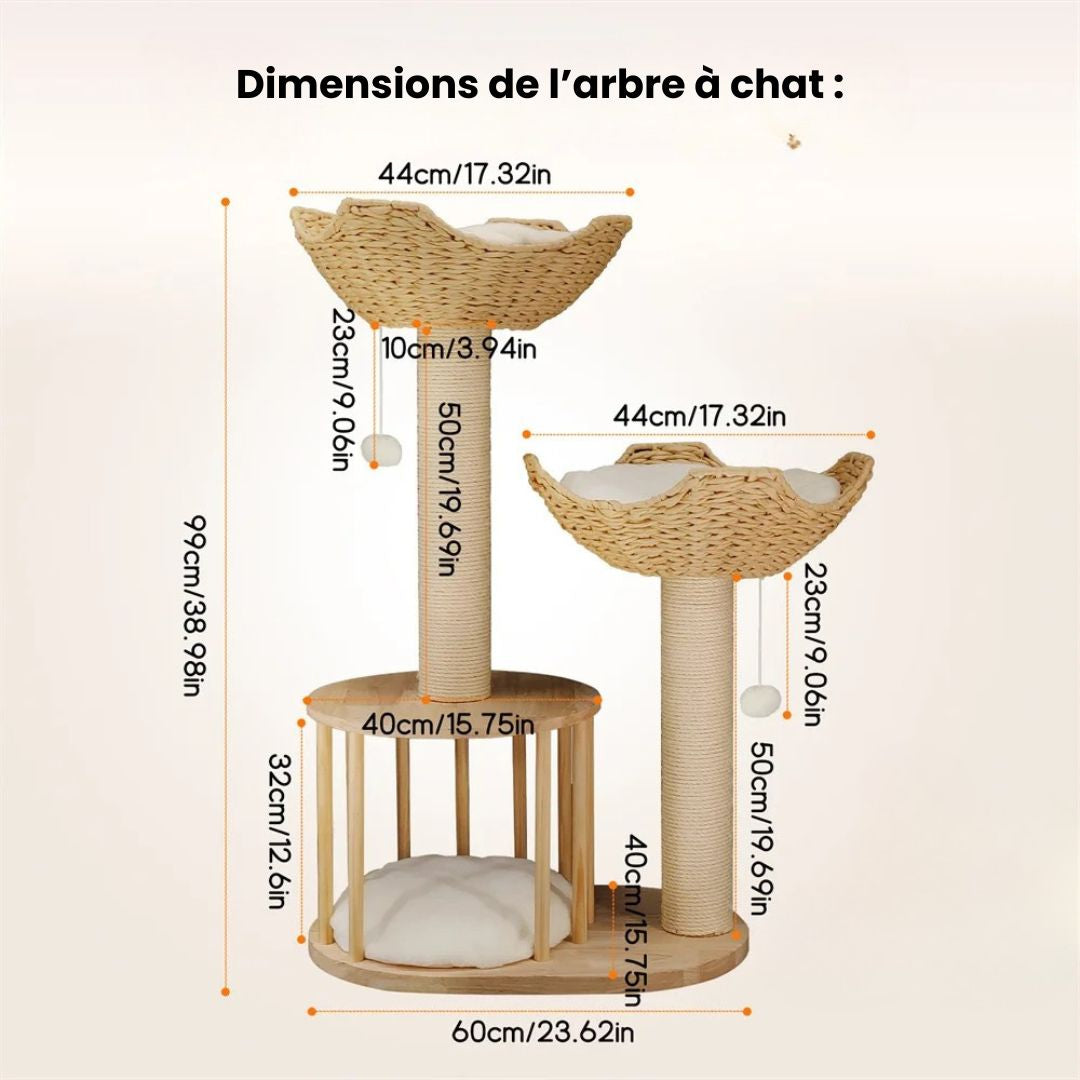 Arbre a chat en osier - Griffoir Sisal et Coussins Peluche