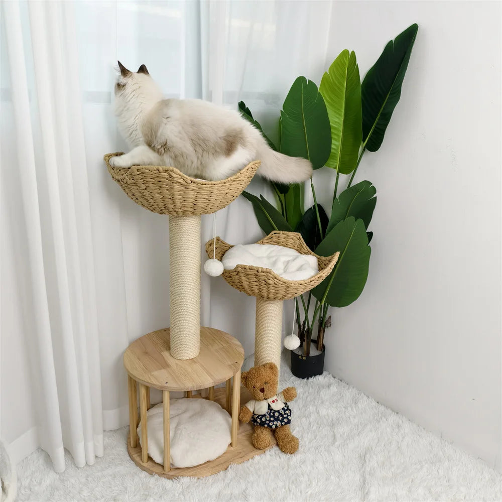 Arbre a chat en osier - Griffoir Sisal et Coussins Peluche