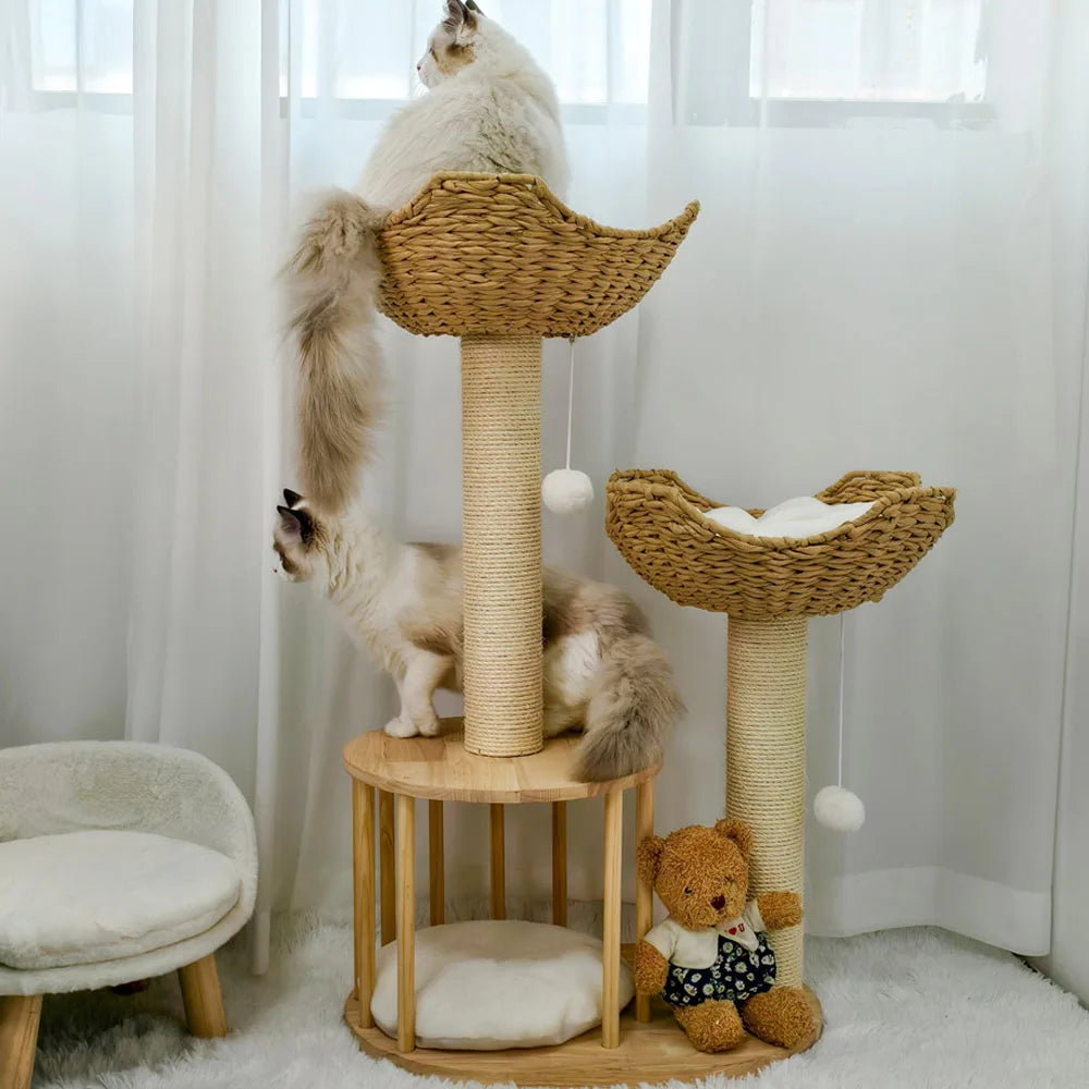 Arbre a chat en osier - Griffoir Sisal et Coussins Peluche