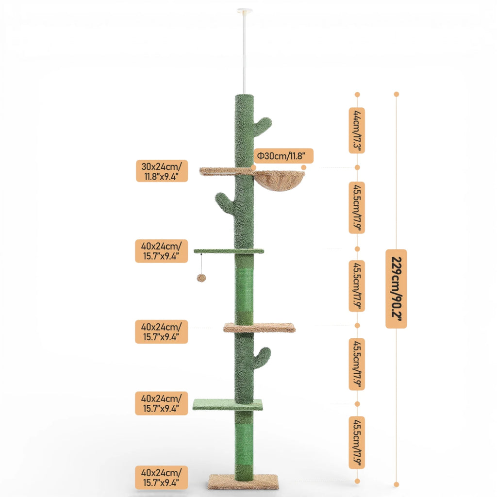 Arbre à Chat Sol Plafond 5 Niveaux - Sisal et Hamac Inclus