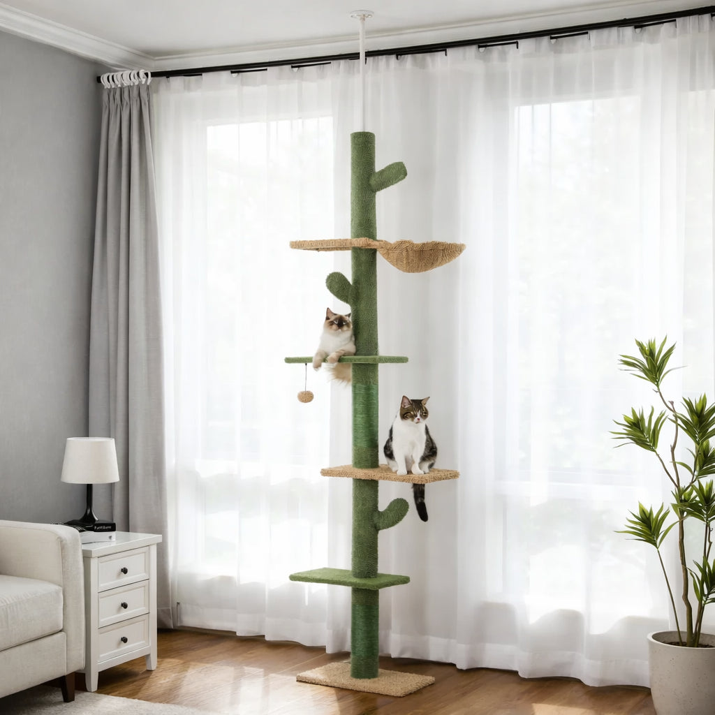 Arbre à Chat Sol Plafond 5 Niveaux - Sisal et Hamac Inclus