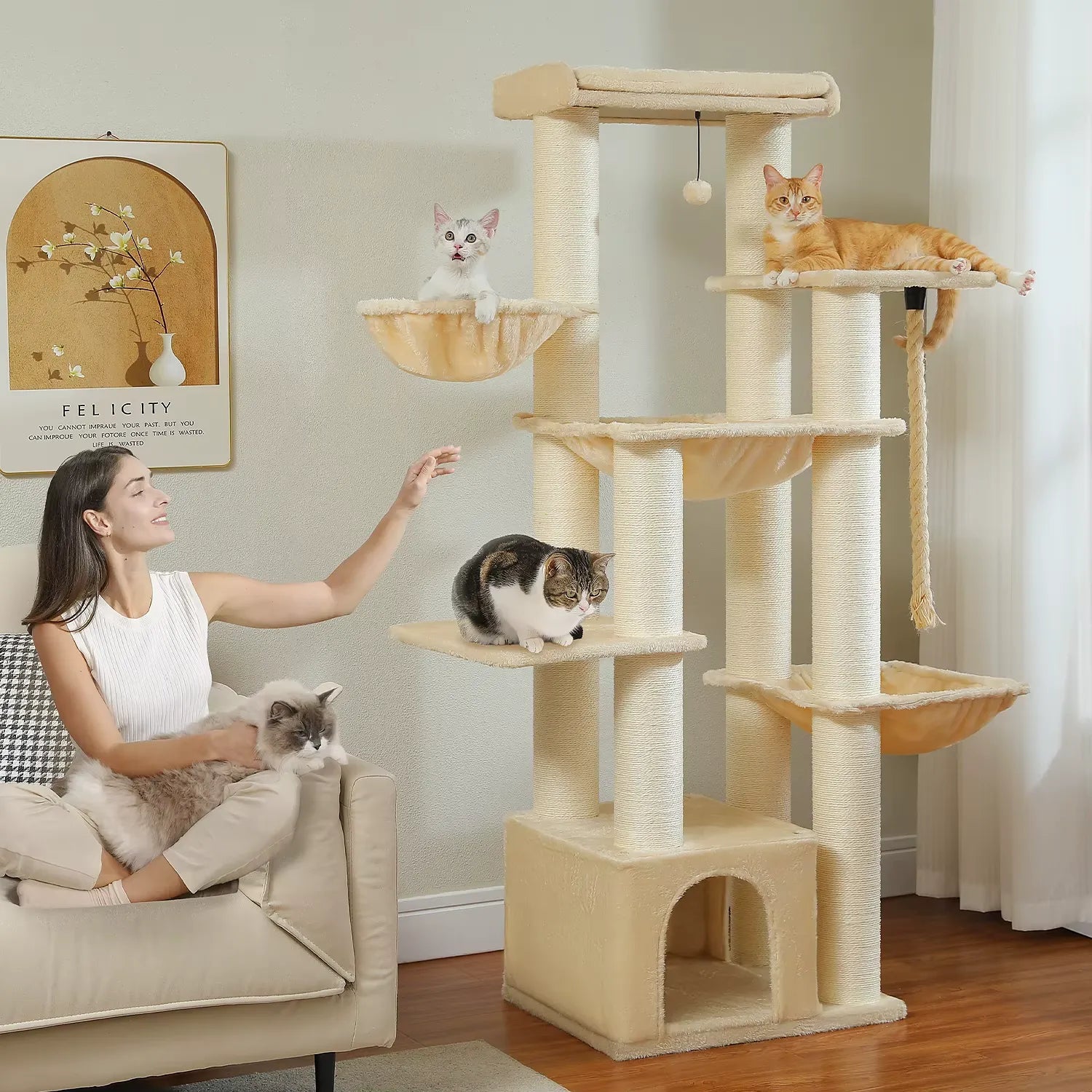 Arbre à Chat XXL 7 Niveaux - 11 Griffoirs Sisal et Hamacs