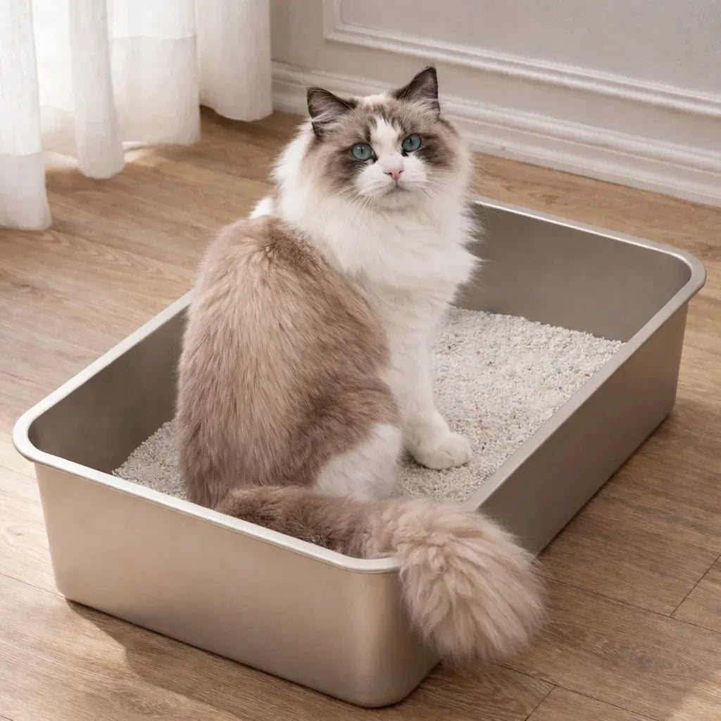 Bac à litière en inox - Grand format hygiénique et durable