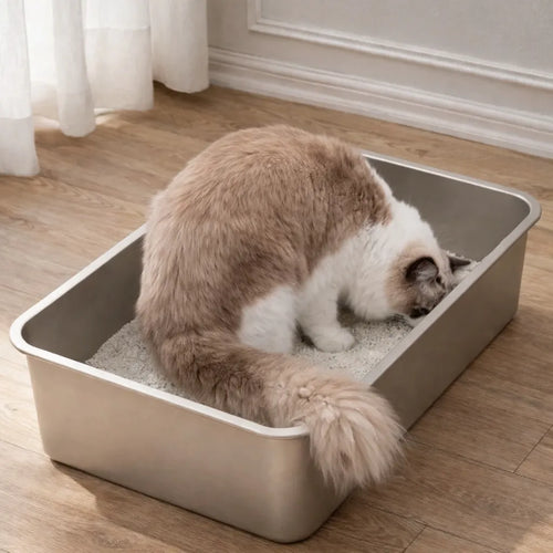 Bac à litière en inox - Grand format hygiénique et durable