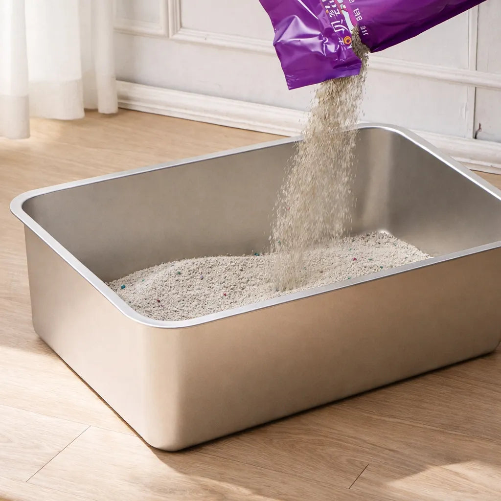 Bac à litière en inox - Grand format hygiénique et durable