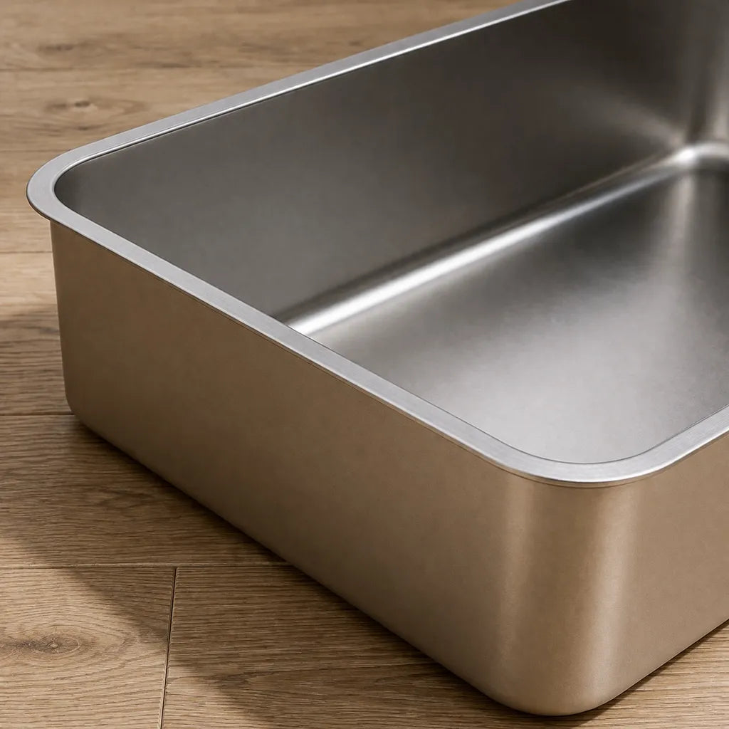 Bac à litière en inox - Grand format hygiénique et durable