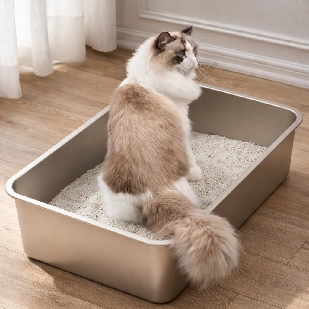 Bac à litière en inox - Grand format hygiénique et durable