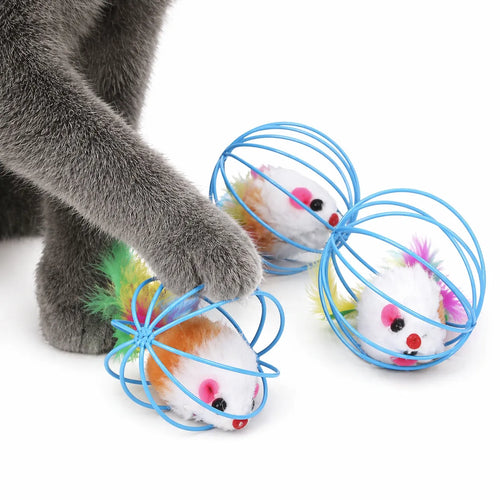 Balle chat interactive à cage - Jouet souris pour félin actif