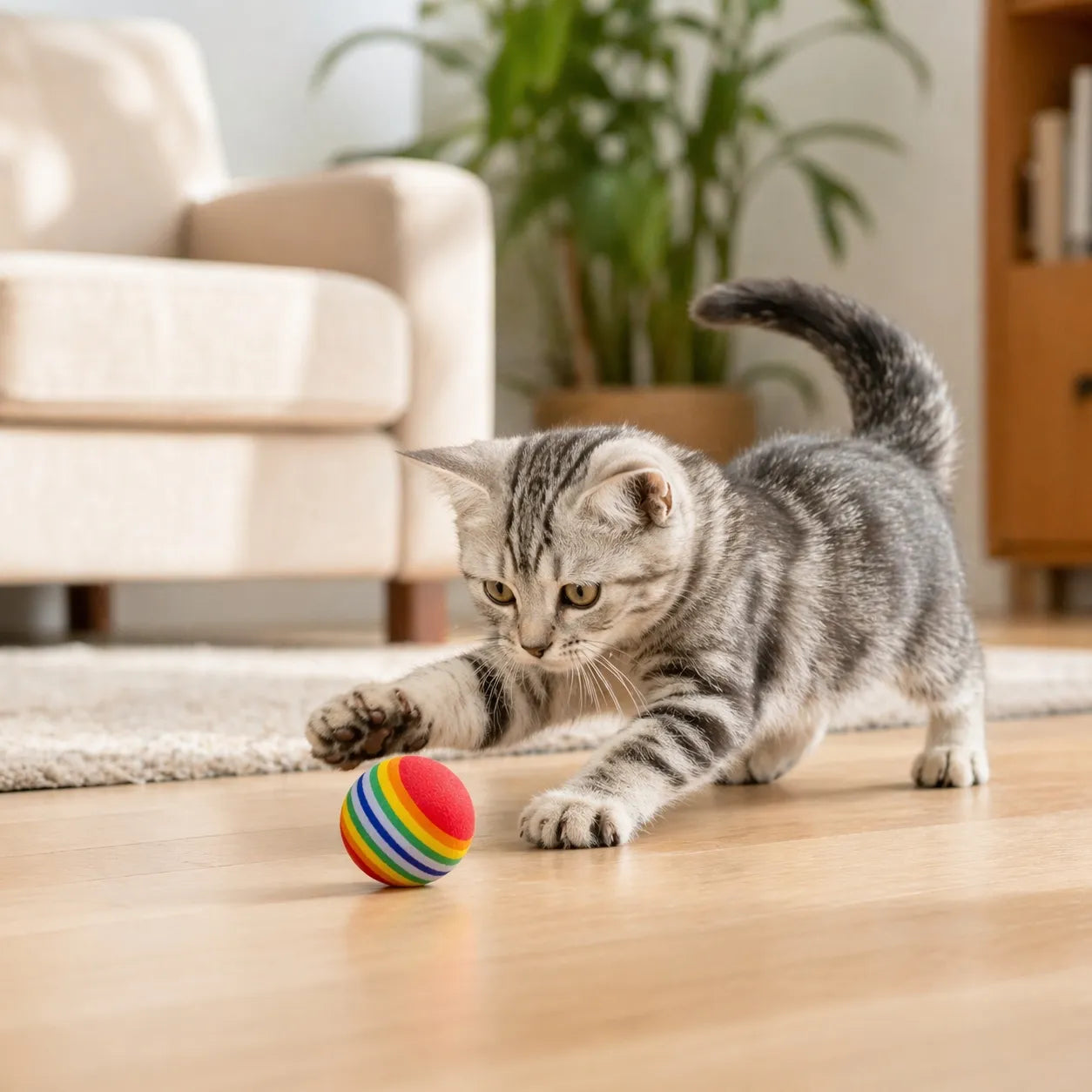 Balle pour chat arc-en-ciel - Lot de 10 balles interactives