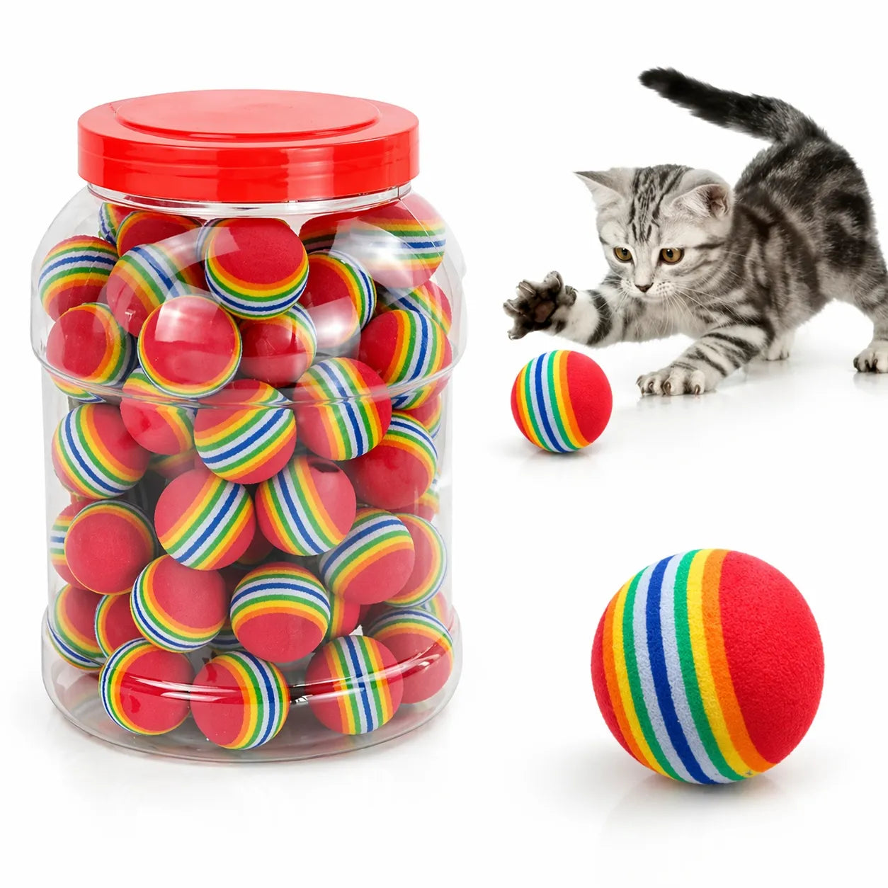 Balle pour chat arc-en-ciel - Lot de 10 balles interactives