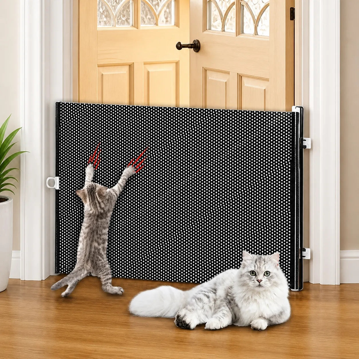 Barrière à chat rétractable pour porte - Sans perçage