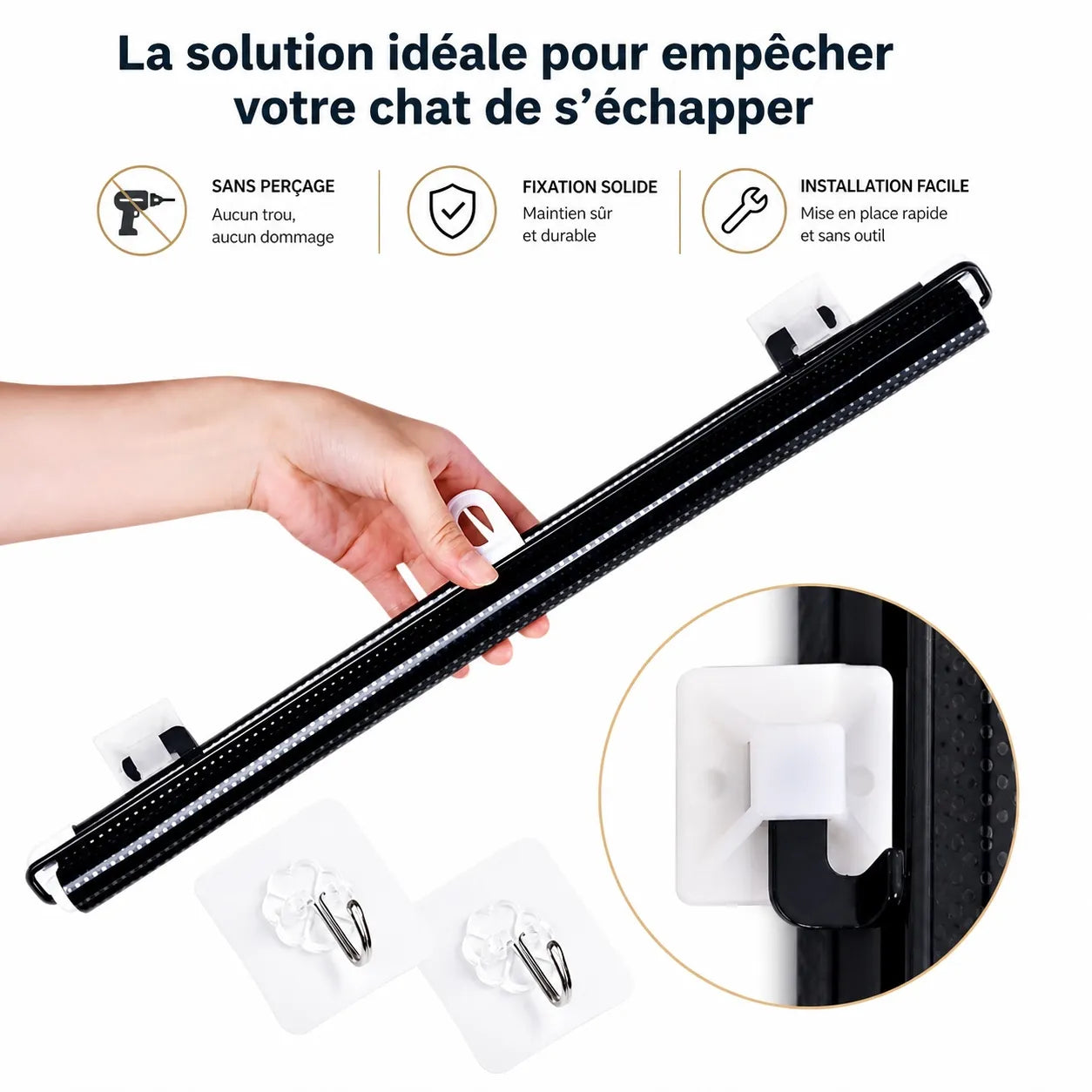 Barrière à chat rétractable pour porte - Sans perçage