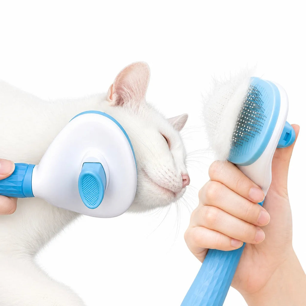 Brosse pour chat auto-nettoyante - Peigne acier poils longs
