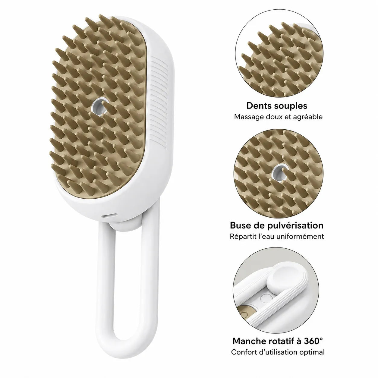 Brosse vapeur chat 3 en 1 - Massage spray et épilation