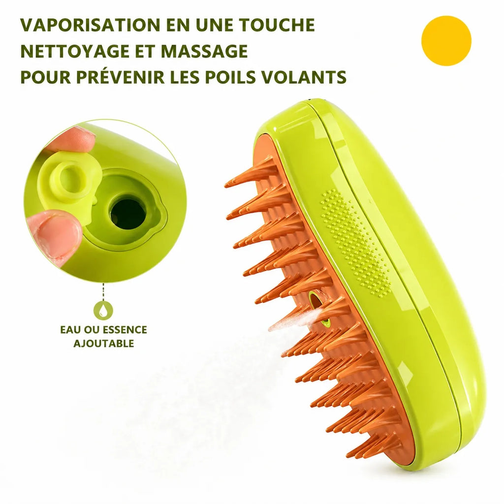 Brosse vapeur chat électrique - Toilettage massage 3 en 1