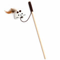 Canne à pêche chat en bois - Plumes naturelles et clochette