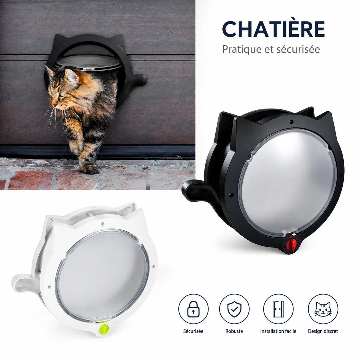 Chatière magnétique 4 modes - Porte à rabat pour chat sûre