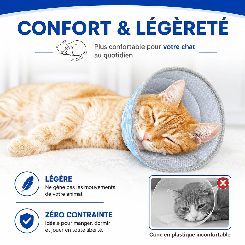 Collerette souple chat à bord pliable - Confort post-opératoire