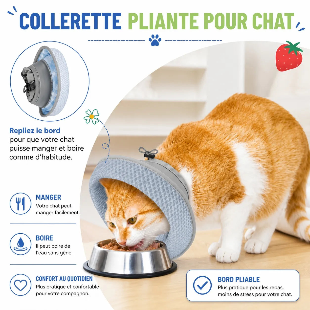 Collerette souple chat à bord pliable - Confort post-opératoire