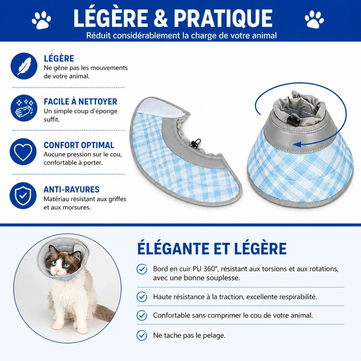 Collerette souple chat à bord pliable - Confort post-opératoire