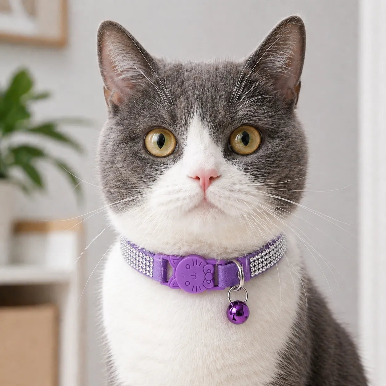 Collier chat suédé strass - Clochette sécurité S et XS