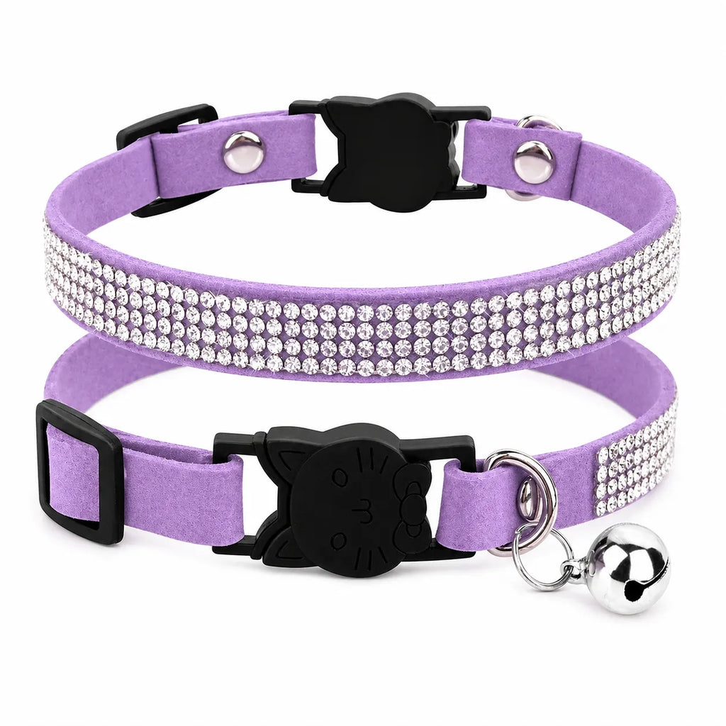 Collier chat suédé strass - Clochette sécurité S et XS