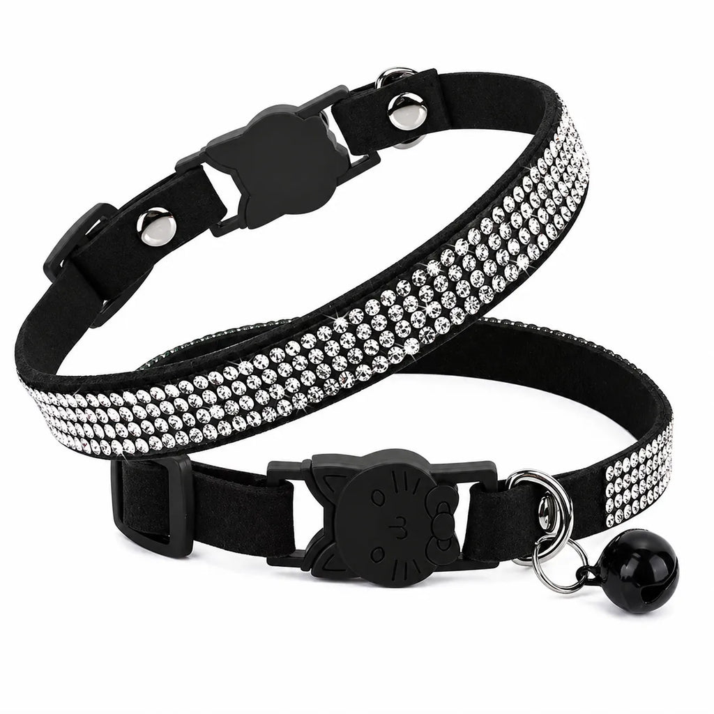Collier chat suédé strass - Clochette sécurité S et XS