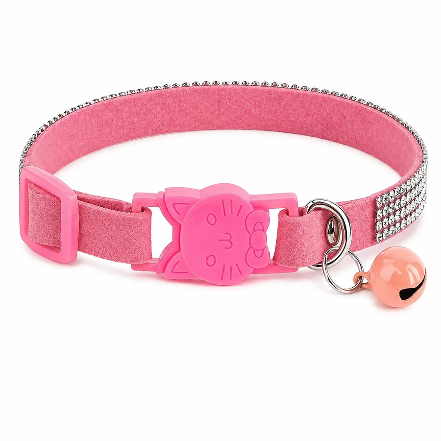 Collier chat suédé strass - Clochette sécurité S et XS