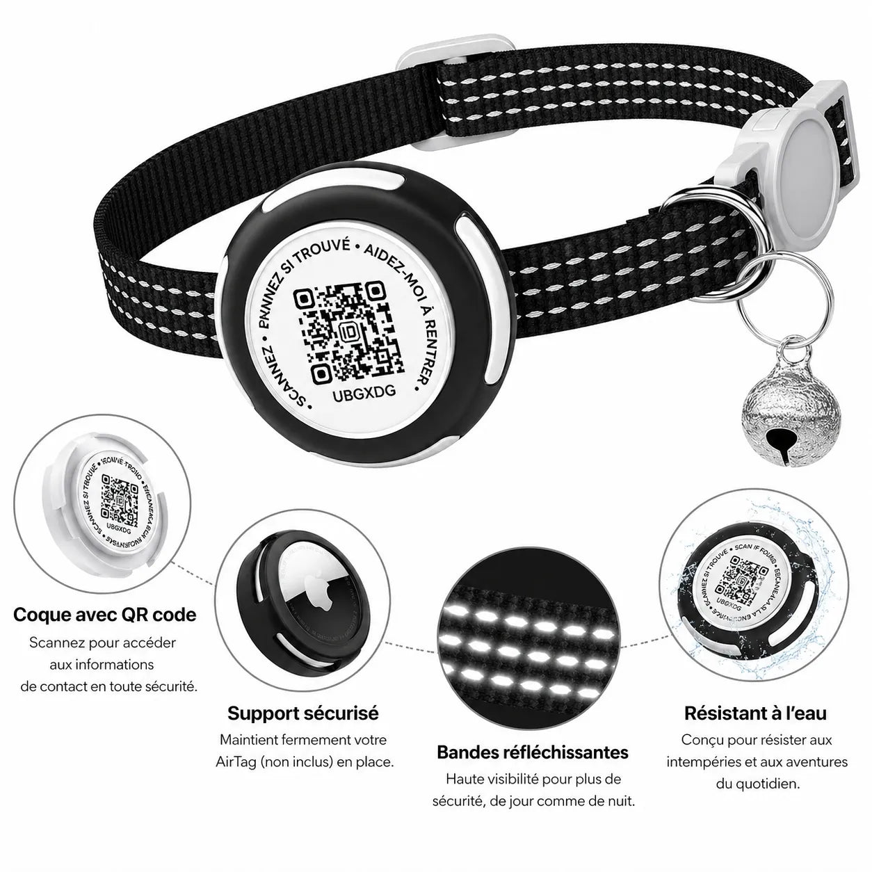 Collier GPS chat sans abonnement pour Airtag - QR code sécurité