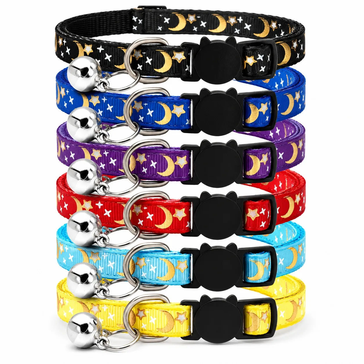Collier pour chat étoiles et lunes - Clochette réglable 8 coloris