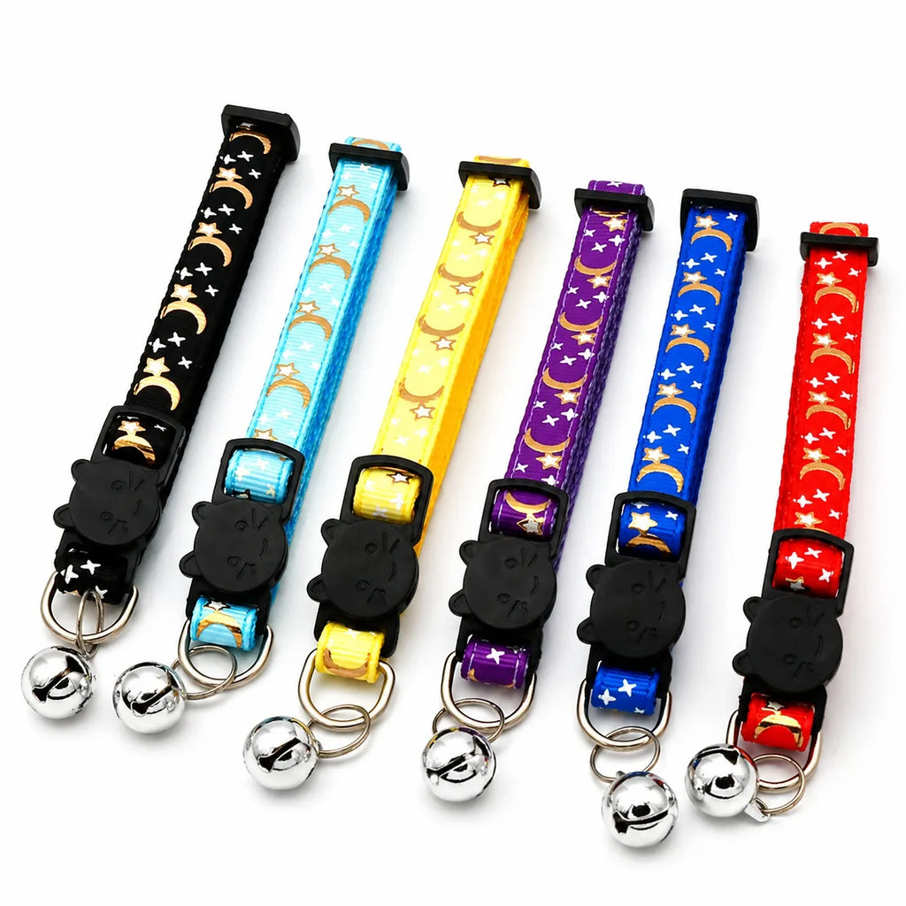 Collier pour chat étoiles et lunes - Clochette réglable 8 coloris
