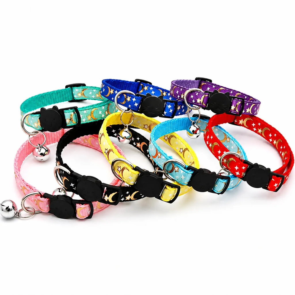 Collier pour chat étoiles et lunes - Clochette réglable 8 coloris