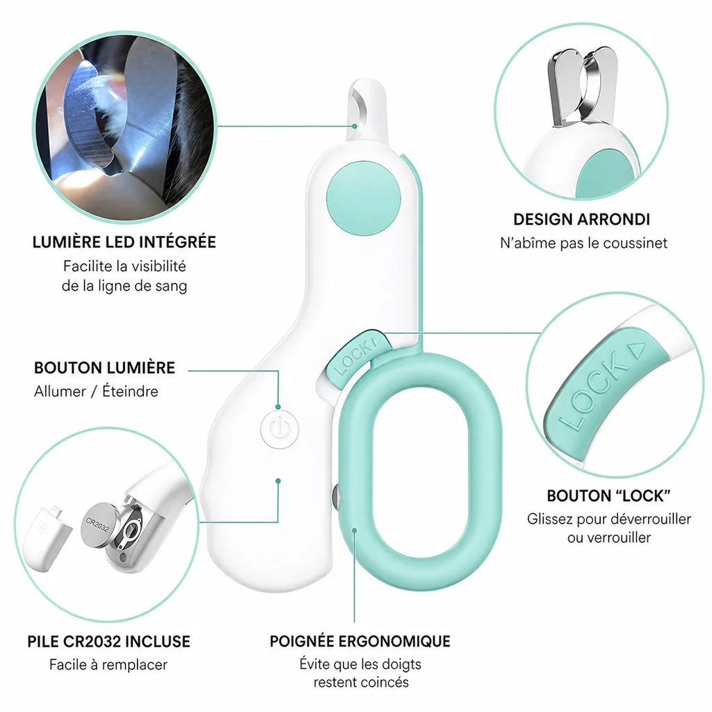 Coupe griffe chat LED - Ciseau acier verrou sécurité précis