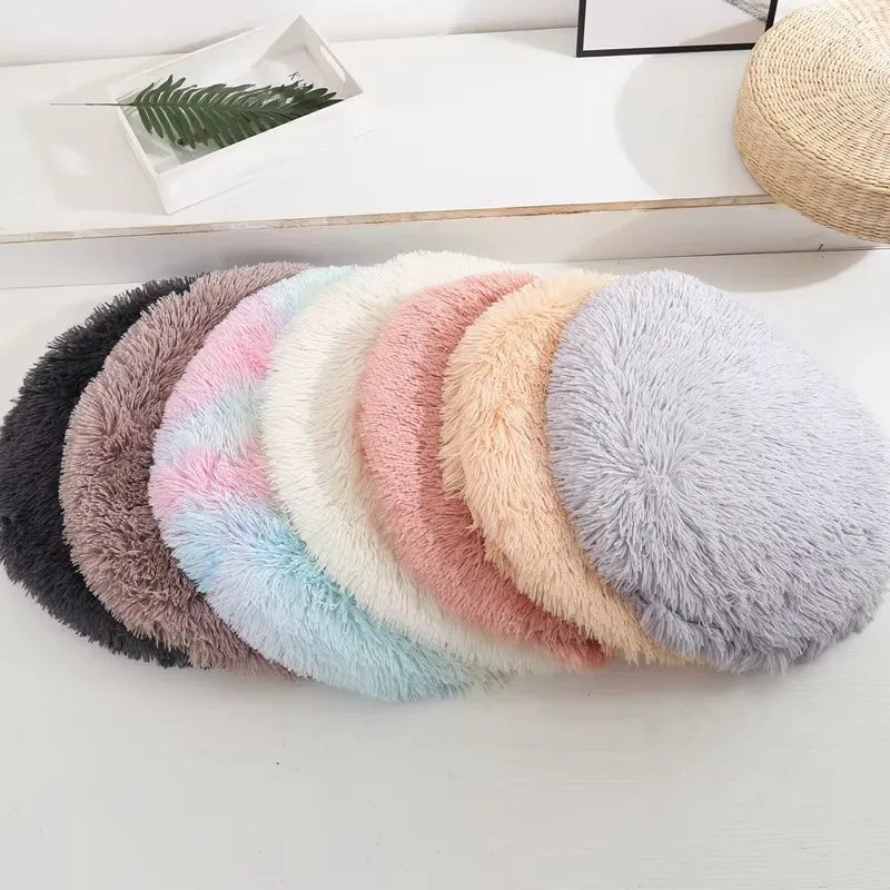 Coussin rond chat en peluche - Nid douillet pour félin