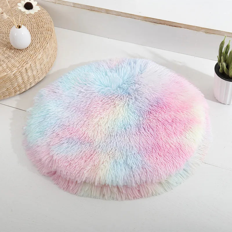 Coussin rond chat en peluche - Nid douillet pour félin