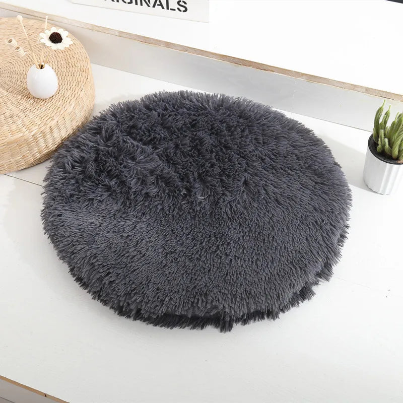 Coussin rond chat en peluche - Nid douillet pour félin