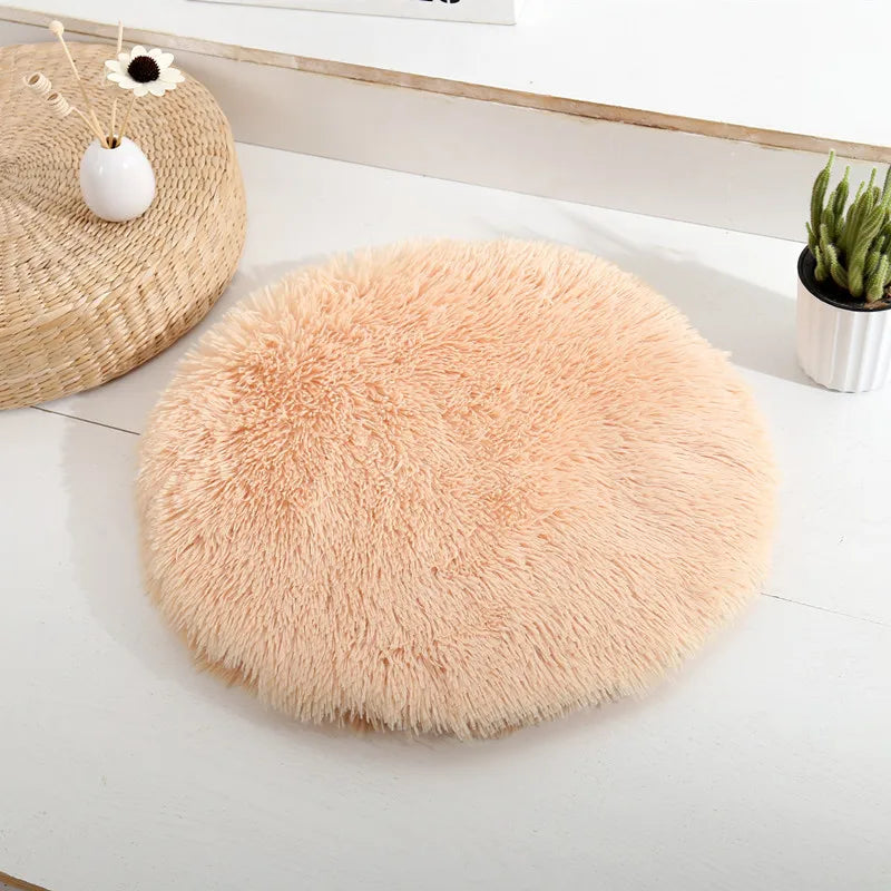 Coussin rond chat en peluche - Nid douillet pour félin