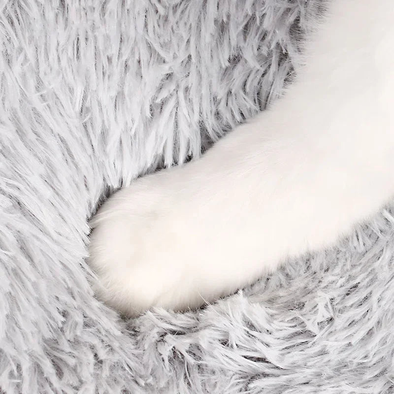 Coussin rond chat en peluche - Nid douillet pour félin