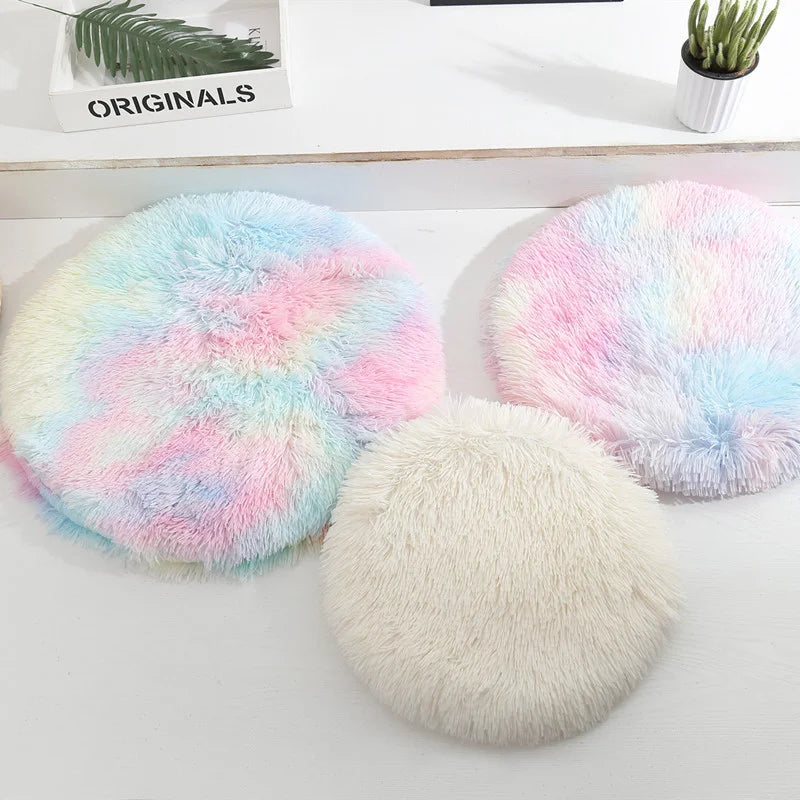 Coussin rond chat en peluche - Nid douillet pour félin