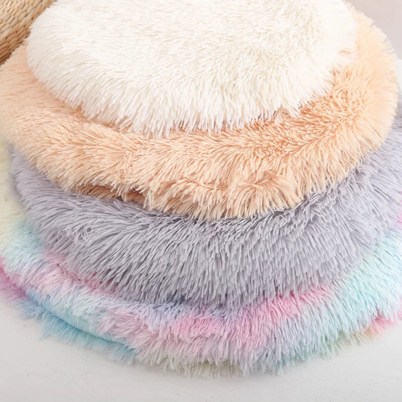 Coussin rond chat en peluche - Nid douillet pour félin