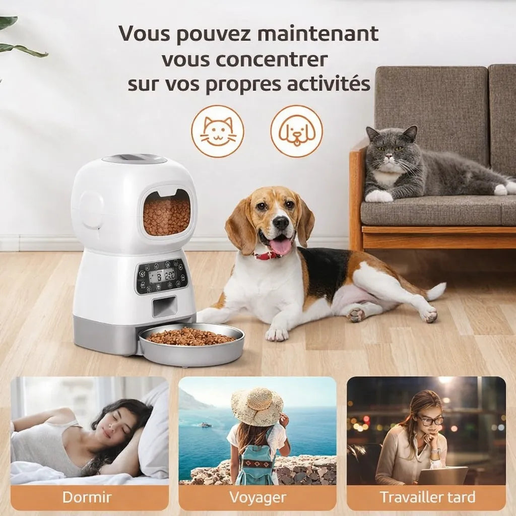 Distributeur croquette chat WiFi 3,5L - Message vocal inclus