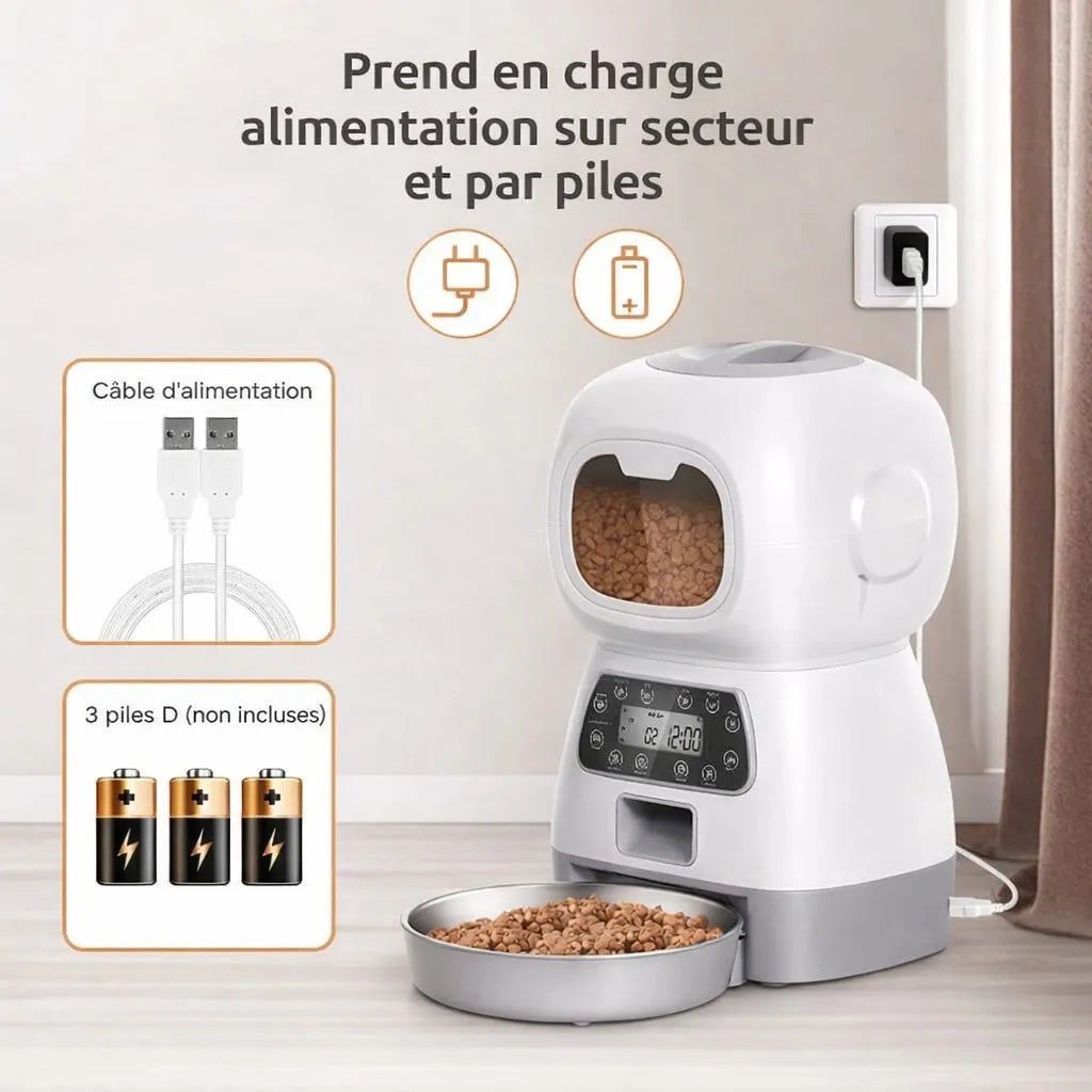 Distributeur croquette chat WiFi 3,5L - Message vocal inclus