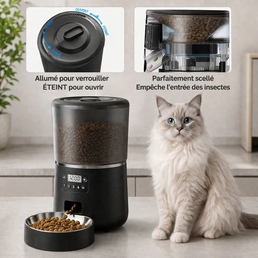 Distributeur croquettes chat 4L - Programmable anti-insectes